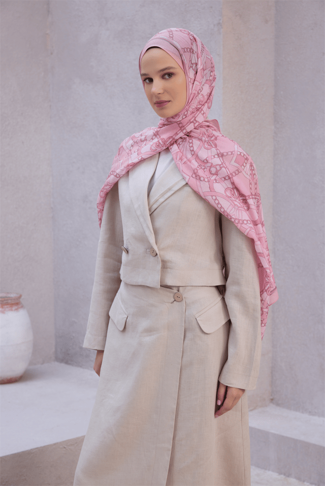 Belli Fresh Zincir Halka Desen Pembe Sandy Şal 1587 - 42
