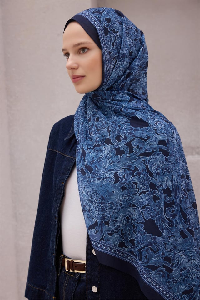 Belli Fresh Paisley Desenli Lacivert Mavi Sandy Şal 1588 - 20