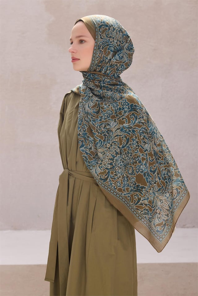 Belli Fresh Paisley Desenli Haki Petrol Bej Sandy Şal 1588 - 30
