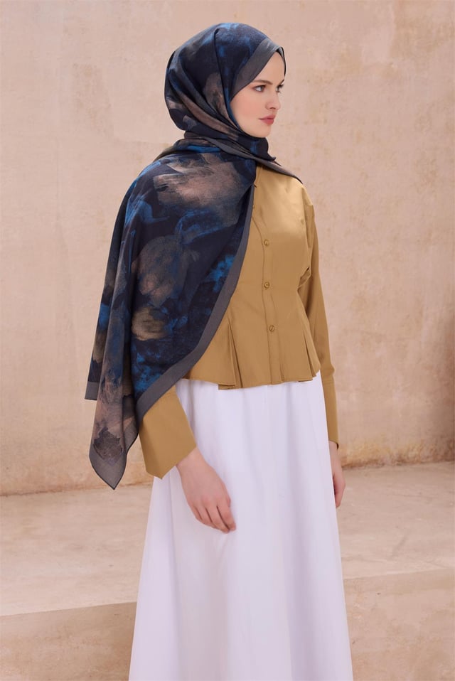 Belli Fresh Çiçek Desen Saks Vintage Şal 1 - 31