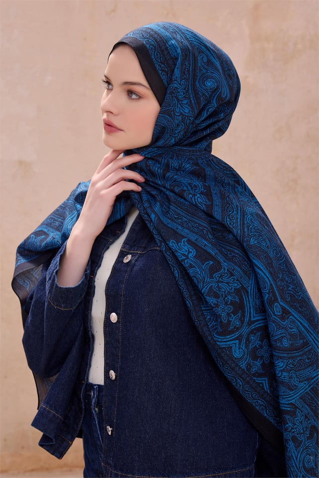 Belli Fresh Etnik Desen Lacivert Vintage Şal 2 - 13