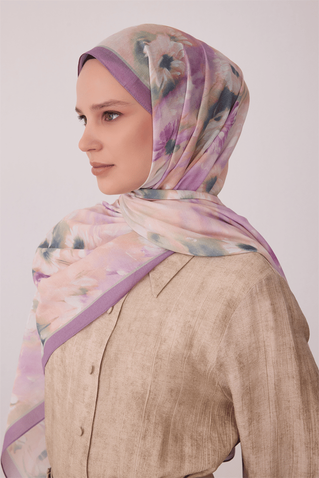 Belli Fresh Çiçek Desen Pembe Vual Şal 4149 - 35