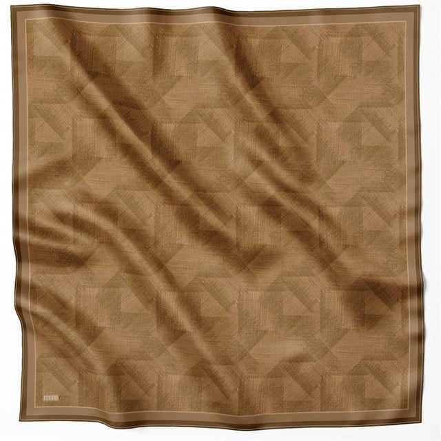 Camel Geometrik Desen %100 Twill İpek Eşarp 4201 - 42