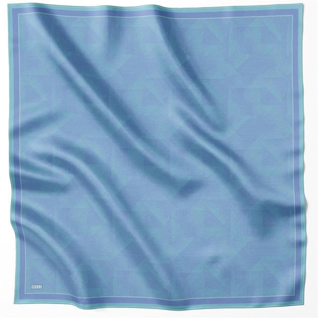 Mavi Geometrik Desen %100 Twill İpek Eşarp 4201 - 41