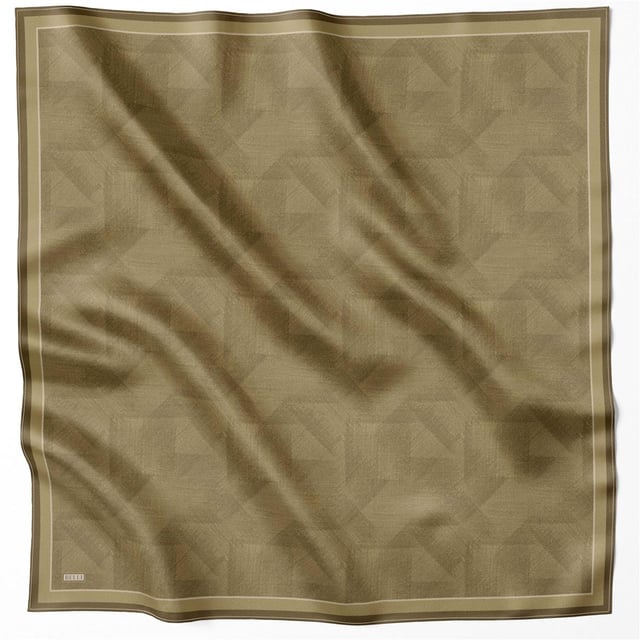 Haki Geometrik Desen %100 Twill İpek Eşarp 4201 - 30