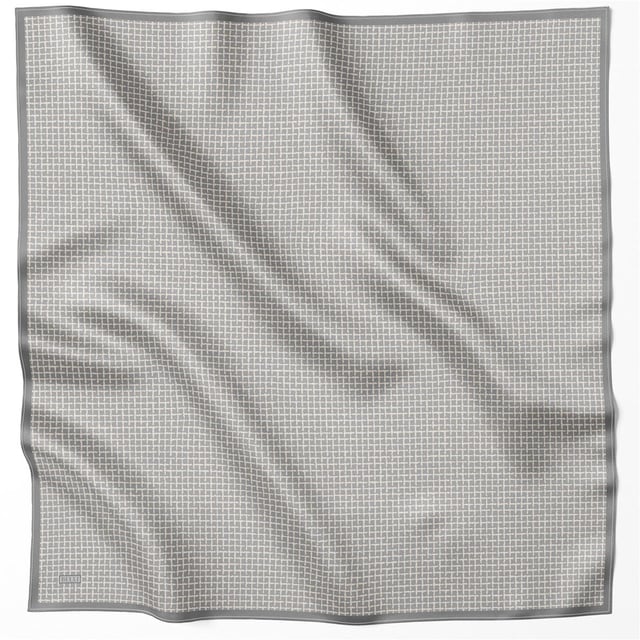 Gri Geometrik Desen %100 Twill İpek Eşarp 4203 - 32