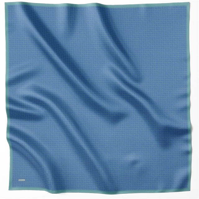 Mavi Geometrik Desen %100 Twill İpek Eşarp 4203 - 36