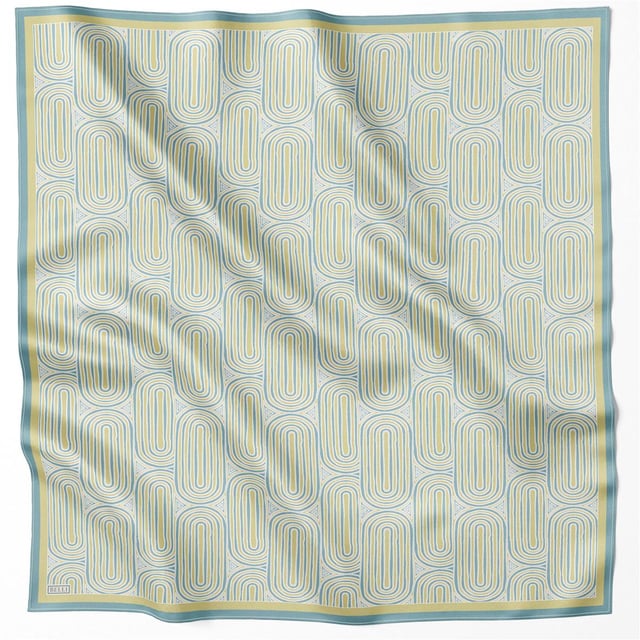 Yeşil Geometrik Desen %100 Twill İpek Eşarp 4209 - 01