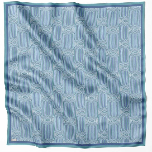 Mavi Geometrik Desen %100 Twill İpek Eşarp 4209 - 37