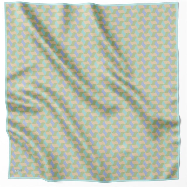 Su Yeşili Geometrik Desen %100 Twill İpek Eşarp 4211 - 07
