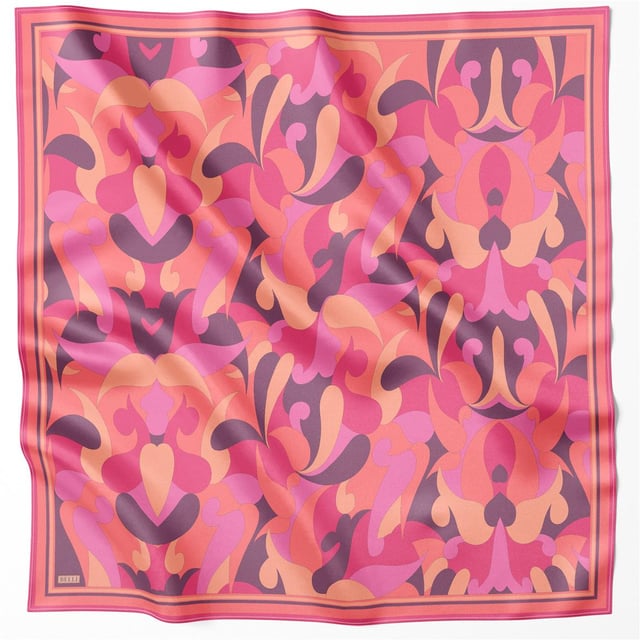 Pembe Geometrik Desen %100 Twill İpek Eşarp 4213 - 81