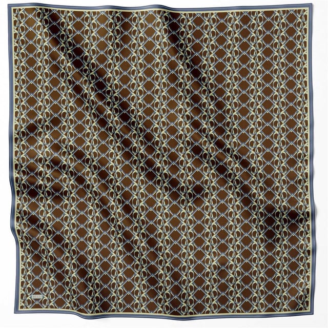 Kahve Geometrik Desen %100 Twill İpek Eşarp 4214 - 81