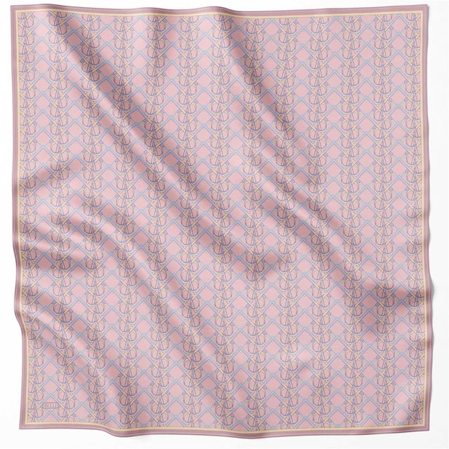 Pudra Geometrik Desen %100 Twill İpek Eşarp 4214 - 07