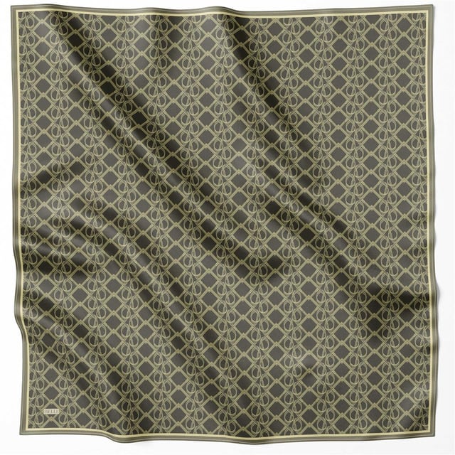 Haki Geometrik Desen %100 Twill İpek Eşarp 4214 - 84