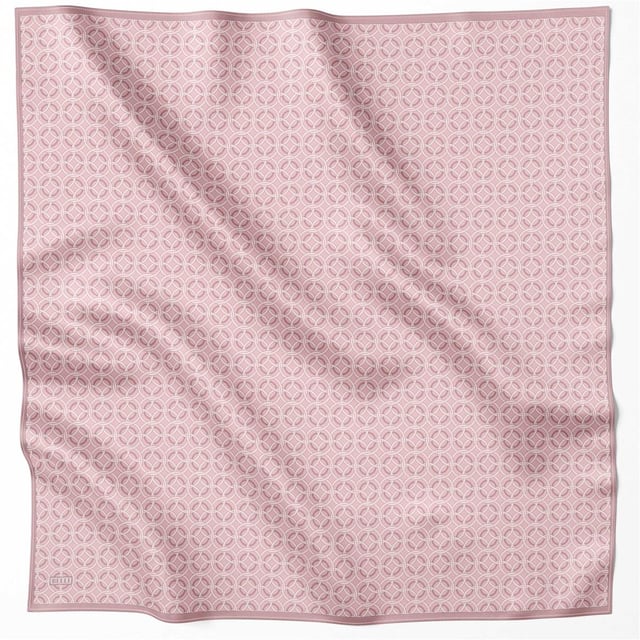 Pembe Geometrik Desen %100 Twill İpek Eşarp 4215 - 02
