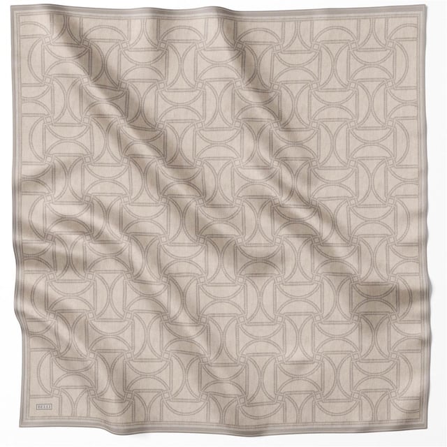 Bej Geometrik Desen %100 Twill İpek Eşarp 4221 - 83