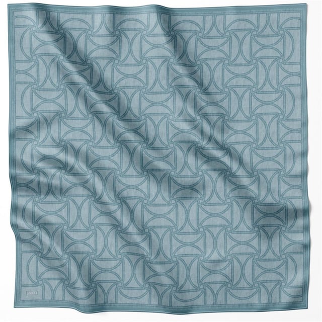Petrol Geometrik Desen %100 Twill İpek Eşarp 4221 - 80