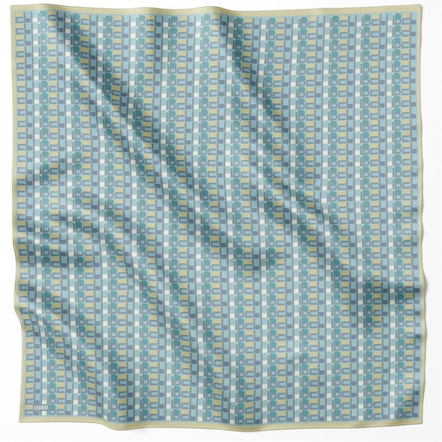 Mavi Yeşil Logo Desen %100 Twill İpek Eşarp 4223 - 38