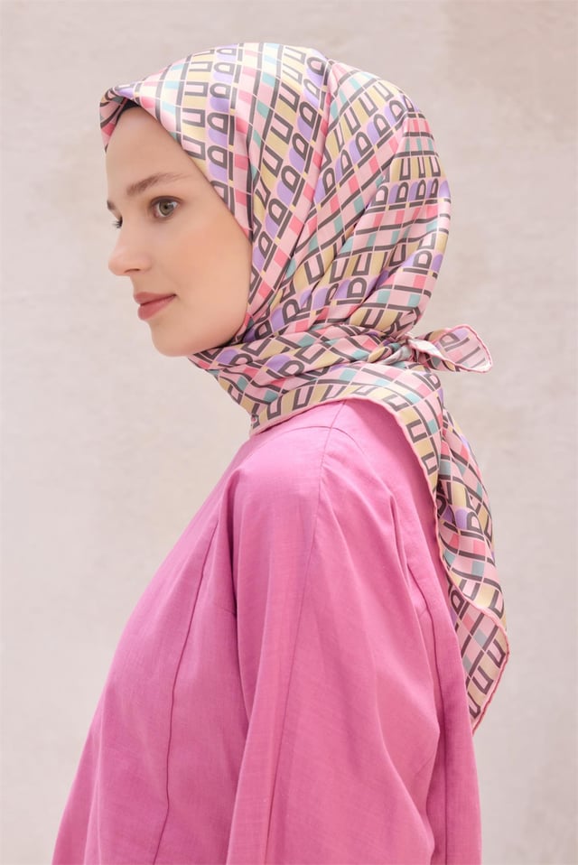 Pudra Logo Desen %100 Twill İpek Eşarp 4223 - 81