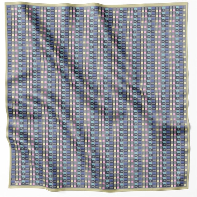 Turuncu Pembe Logo Desen %100 Twill İpek Eşarp 4223 - 32