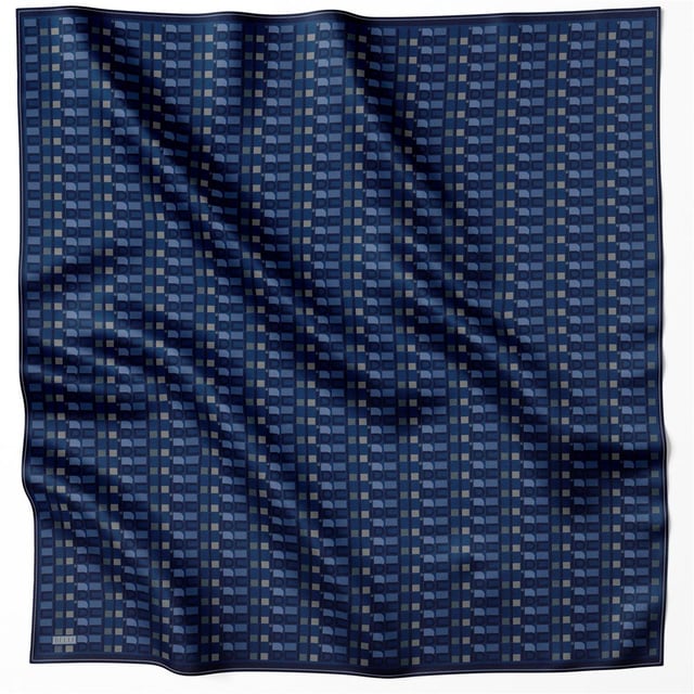 Lacivert Logo Desen %100 Twill İpek Eşarp 4223 - 56