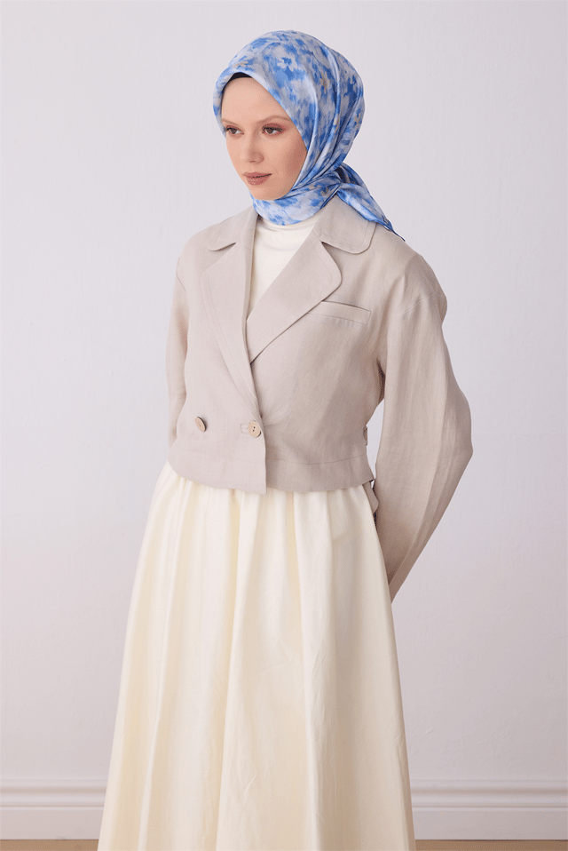 Mavi Çiçek Desen %100 Twill İpek Eşarp 4319 - 85
