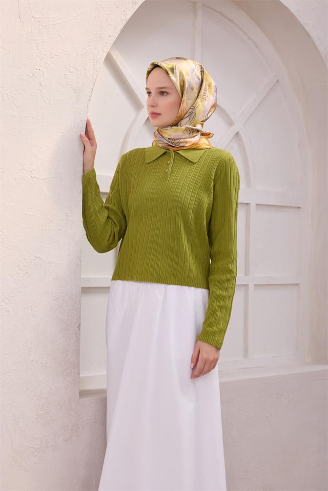 Sarı Obje Desen %100 Twill İpek Eşarp 4216 - 56