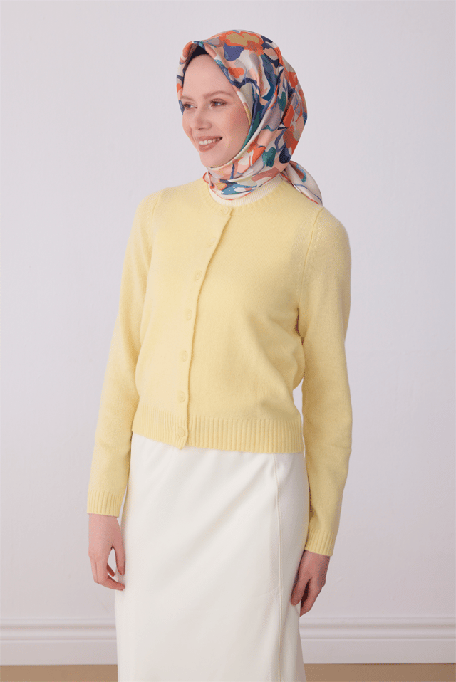 Oranj Çiçek Desen %100 Twill İpek Eşarp 4312 - 34