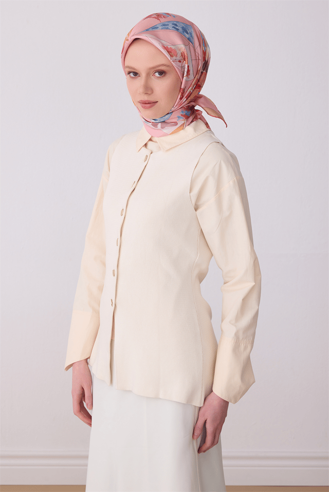 Pembe Obje Desen %100 Twill İpek Eşarp 4316 - 01
