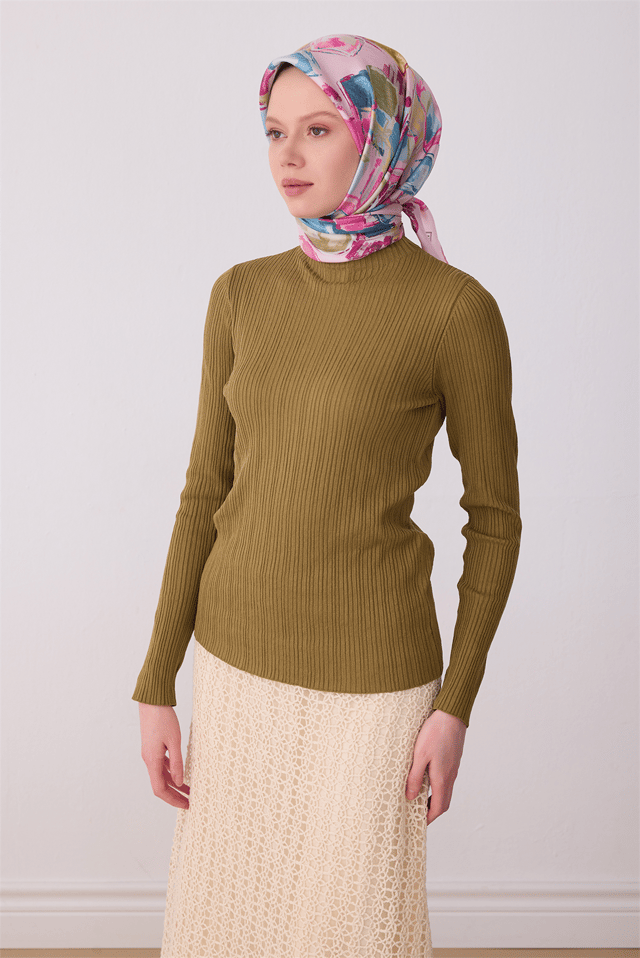 Pembe Soyut Desen %100 Twill İpek Eşarp 4310 - 02