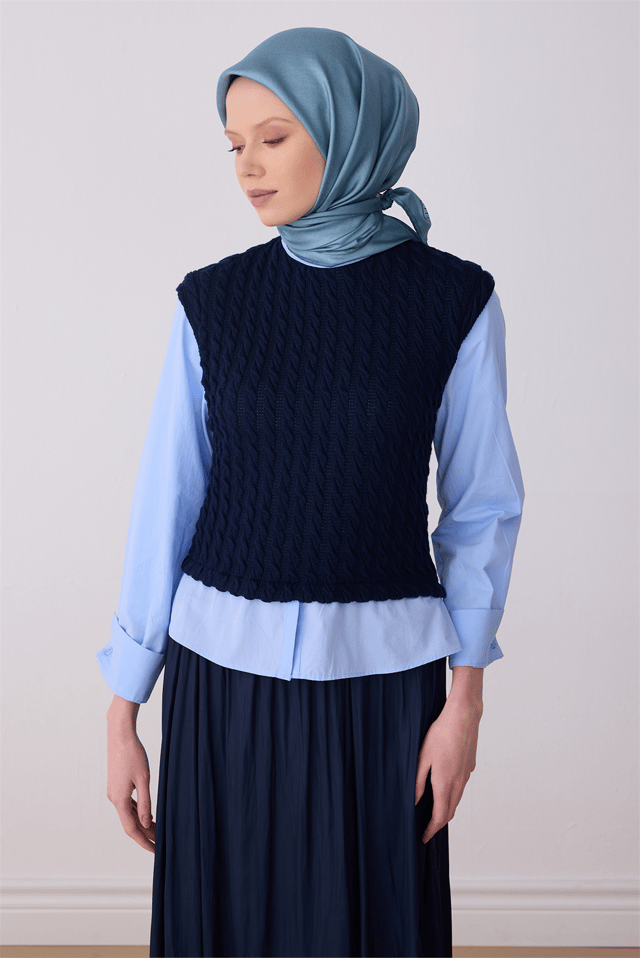 Petrol Klasik Desen %100 Twill İpek Eşarp 4305 - 85