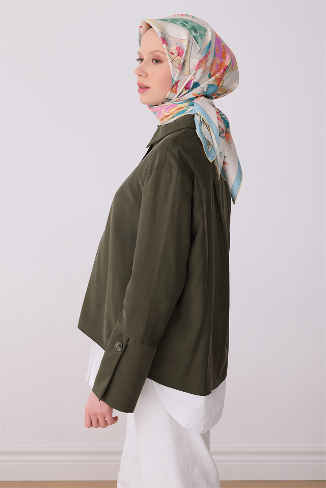 Sarı Obje Desen %100 Twill İpek Eşarp 4316 - 81