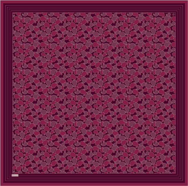 Bordo Etnik Desen %100 Twill İpek Eşarp 4422-86
