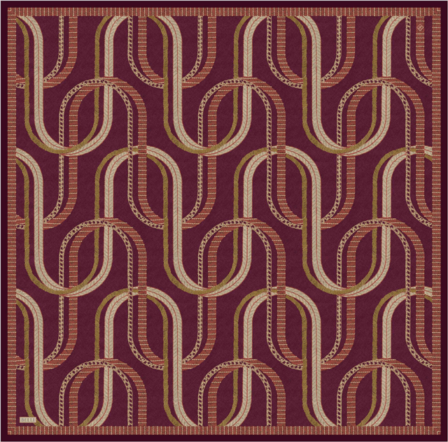 Bordo Geometrik Desen %100 Twill İpek Eşarp 4424-36