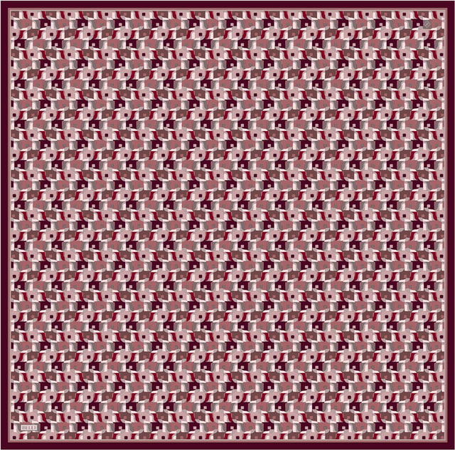 Bordo Geometrik Desen %100 Twill İpek Eşarp 4402-03