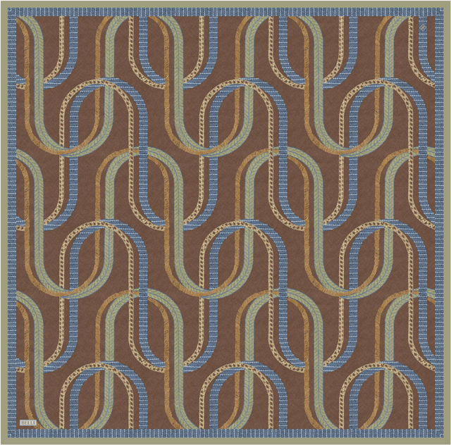 Camel Geometrik Desen %100 Twill İpek Eşarp 4424-34