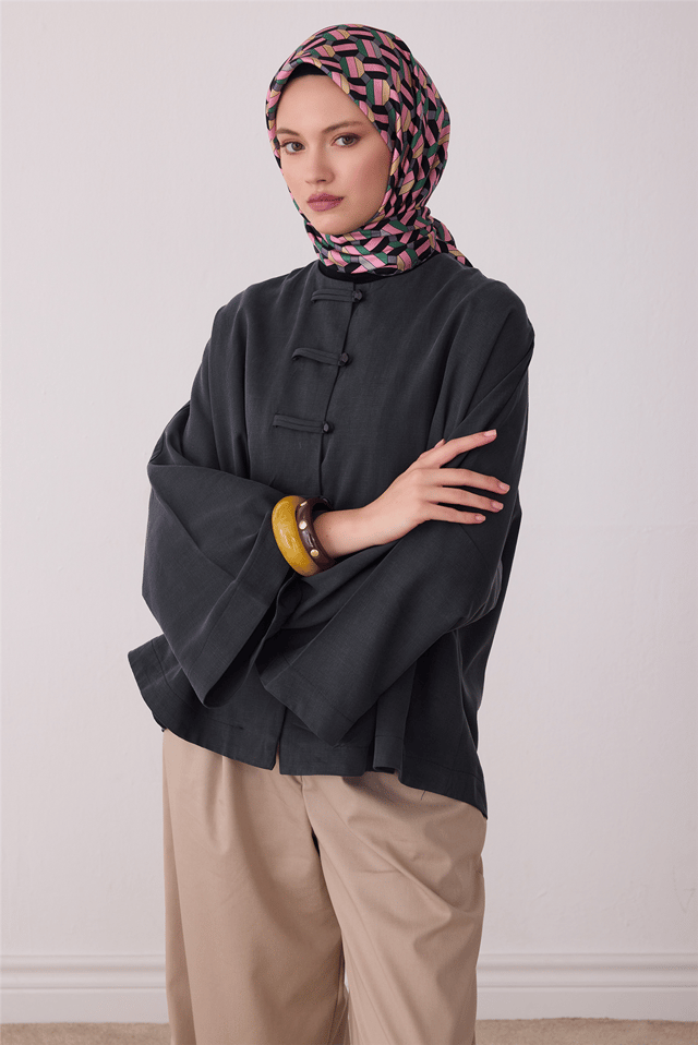 Çok Renkli Geometrik Desen %100 Twill İpek Eşarp 4407-86