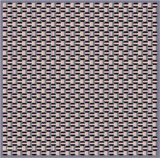 Çok Renkli Geometrik Desen %100 Twill İpek Eşarp 4407-86