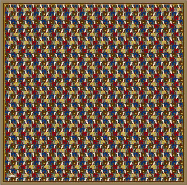 Çok Renkli Geometrik Desen %100 Twill İpek Eşarp 4402-82