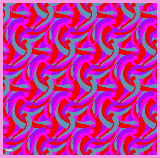 Çok Renkli Geometrik Desen %100 Twill İpek Eşarp 4327 - 20
