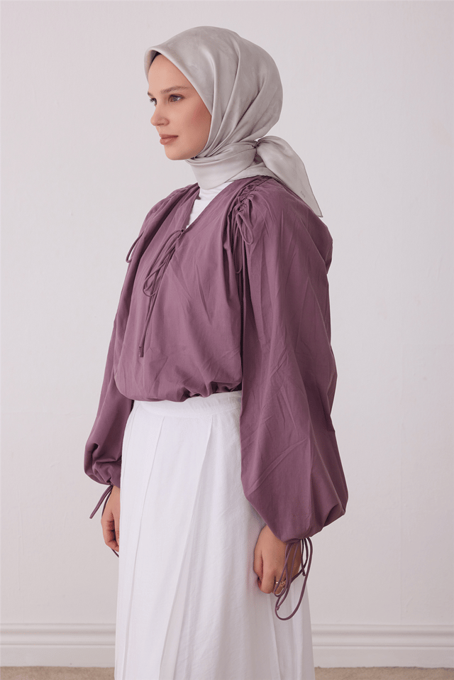 Ekru Soyut Desen %100 Twill İpek Eşarp 4428-06