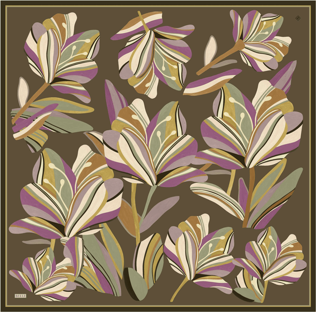 Haki Çiçek Deseni %100 Twill İpek Eşarp 4410-51