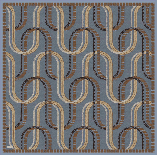 İndigo Geometrik Desen %100 Twill İpek Eşarp 4424-82