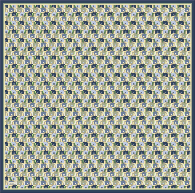İndigo Geometrik Desen %100 Twill İpek Eşarp 4402-81