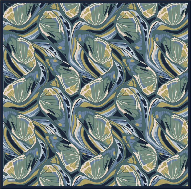 İndigo Soyut Desen %100 Twill İpek Eşarp 4417-83