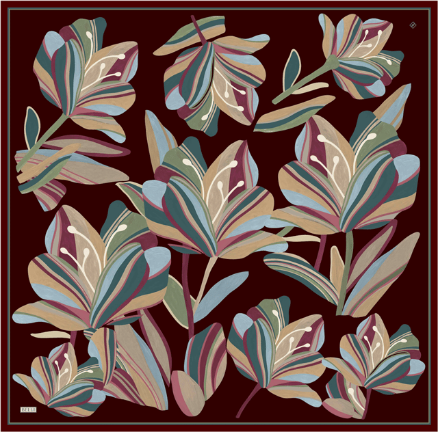 Kahverengi Çiçek Deseni %100 Twill İpek Eşarp 4410-81