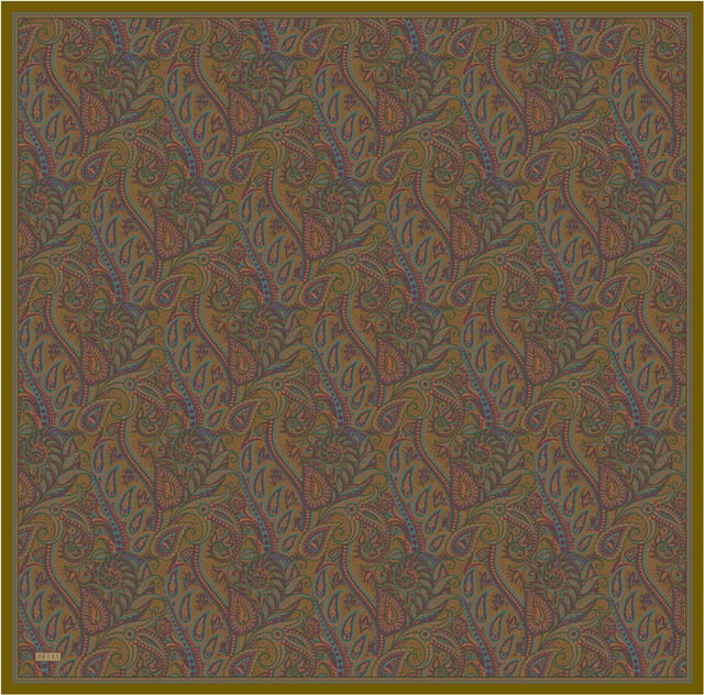 Kahverengi Etnik Desen %100 Twill İpek Eşarp 4404-02