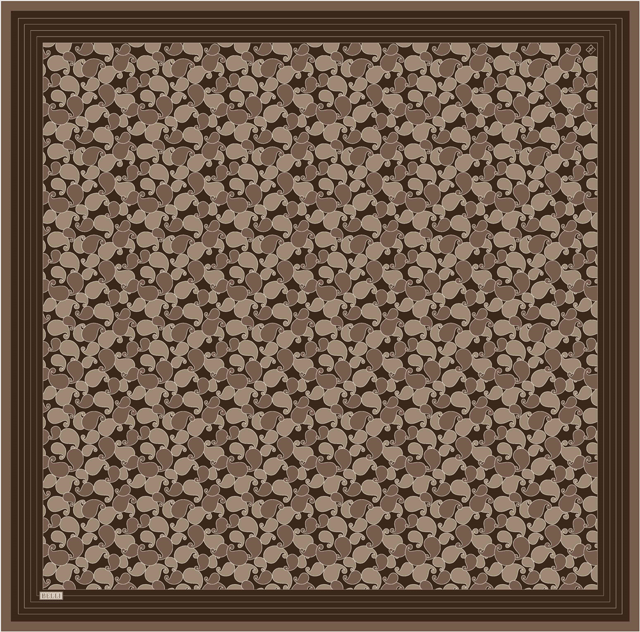 Kahverengi Etnik Desen %100 Twill İpek Eşarp 4422-57