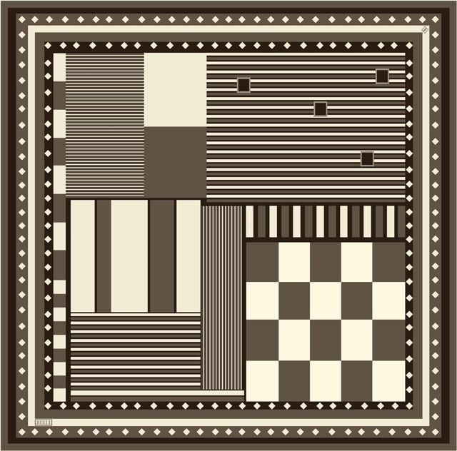 Kahverengi Geometrik Desen %100 Twill İpek Eşarp 4401-57