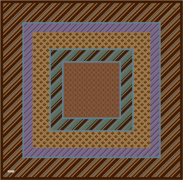 Kahverengi Geometrik Desen %100 Twill İpek Eşarp 4423-51